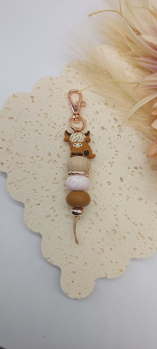 Highland Cow - Silcone Keychain with Stylish Beads