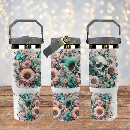 Watercolor Butterflies Tumbler Wrap: Sunflowers & Skull Design 30oz  (Digital PNG)
