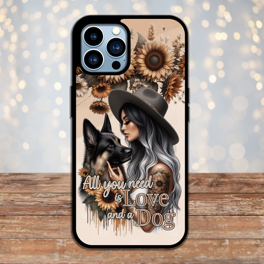 Black German Shepherd - Phone case - All you need is love and a dog