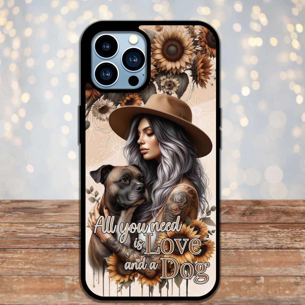Staffie - Phone case - All you need is love and a dog